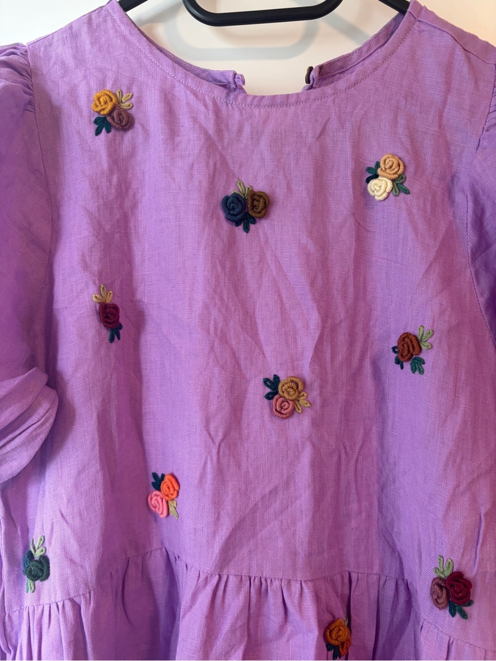 100% Irish linen lilac maxi Embroidered Puff Sleeve dress fairy princess - Picture 2 of 5